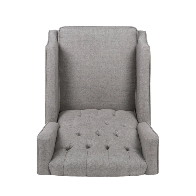 Wingback Push-Back Recliner – Grey Fabric, Mid-Century Style, Button-Tufted, Seats 1
