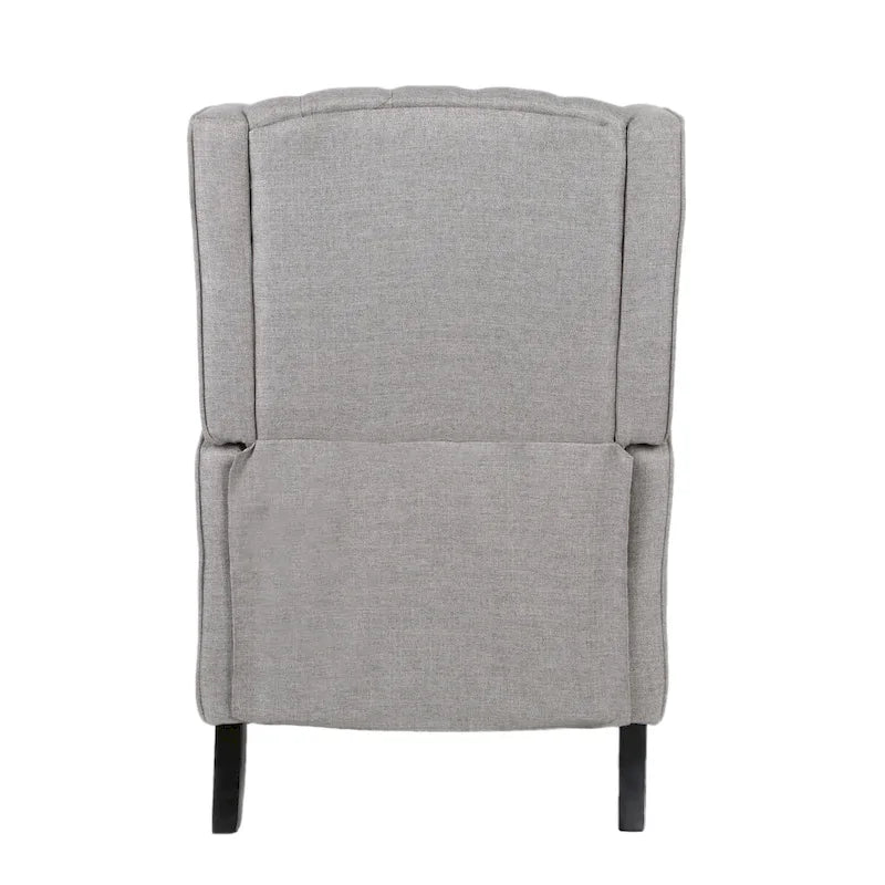 Wingback Push-Back Recliner – Grey Fabric, Mid-Century Style, Button-Tufted, Seats 1