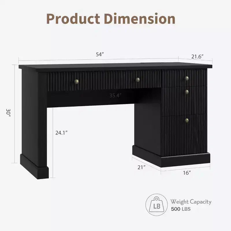 Geriffelter Home-Office-Schreibtisch mit Stauraum, 137 cm moderner Chefschreibtisch mit Ladestation, Computer-Schreibtisch aus Holz mit Aktenschubladen für das Arbeitszimmer