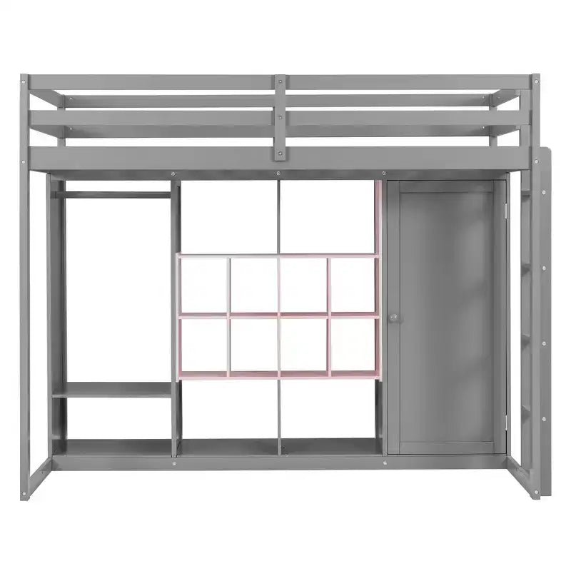 Hochbett für Kinder mit Kleiderschrank und Regalen, Holz-Hochbettgestell mit Aufbewahrungsschrank für Kinder und Jugendliche