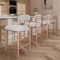 Bouclé Esszimmer-Barhocker ohne Armlehnen 4er-Set, mit Holzmaserung Metallbeinen für Küche, Wohnzimmer, Restaurant, Café – Morden Fort