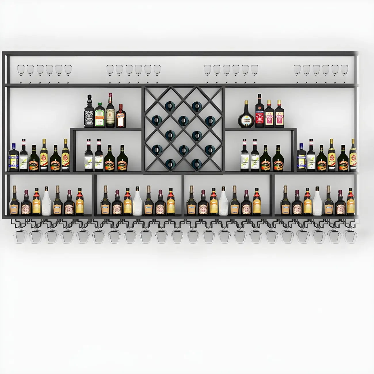 Rechteckiges Wand-Weinregal aus schwarzem Metall