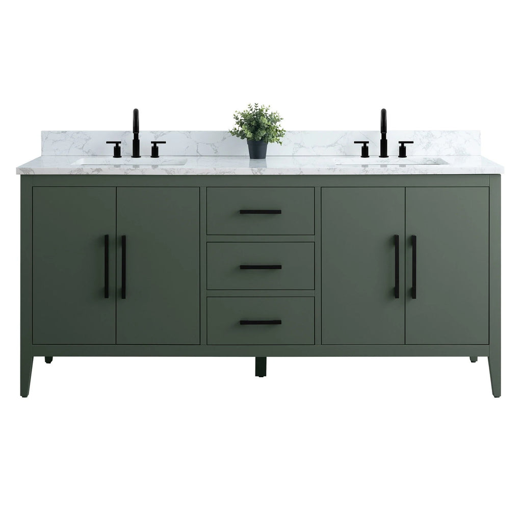 Vanity Art 72 Zoll Badezimmer-Waschtischunterschrank mit Doppelwaschbecken und Kunstmarmorplatte