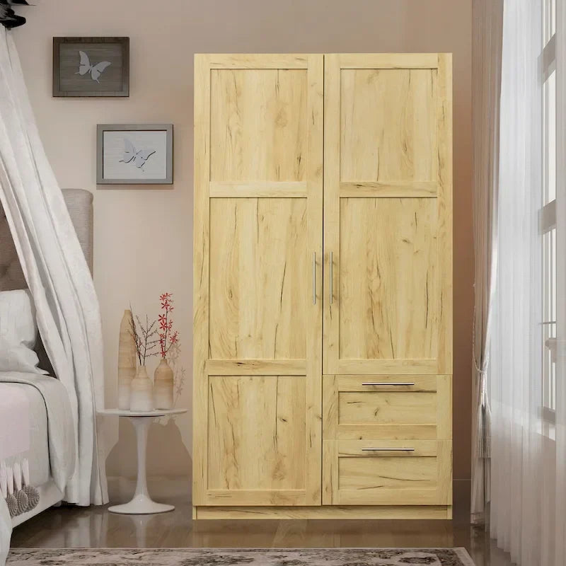 Weißer Kleiderschrank mit Türen, Schubladen und Kleiderstange