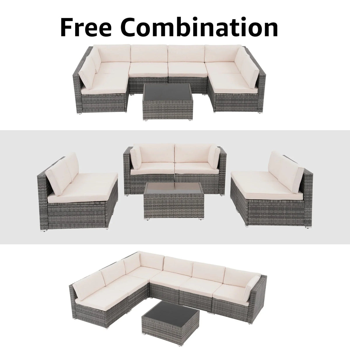 7-teiliges Outdoor-Sofa-Set aus Korbweide/Stahl mit Polstern