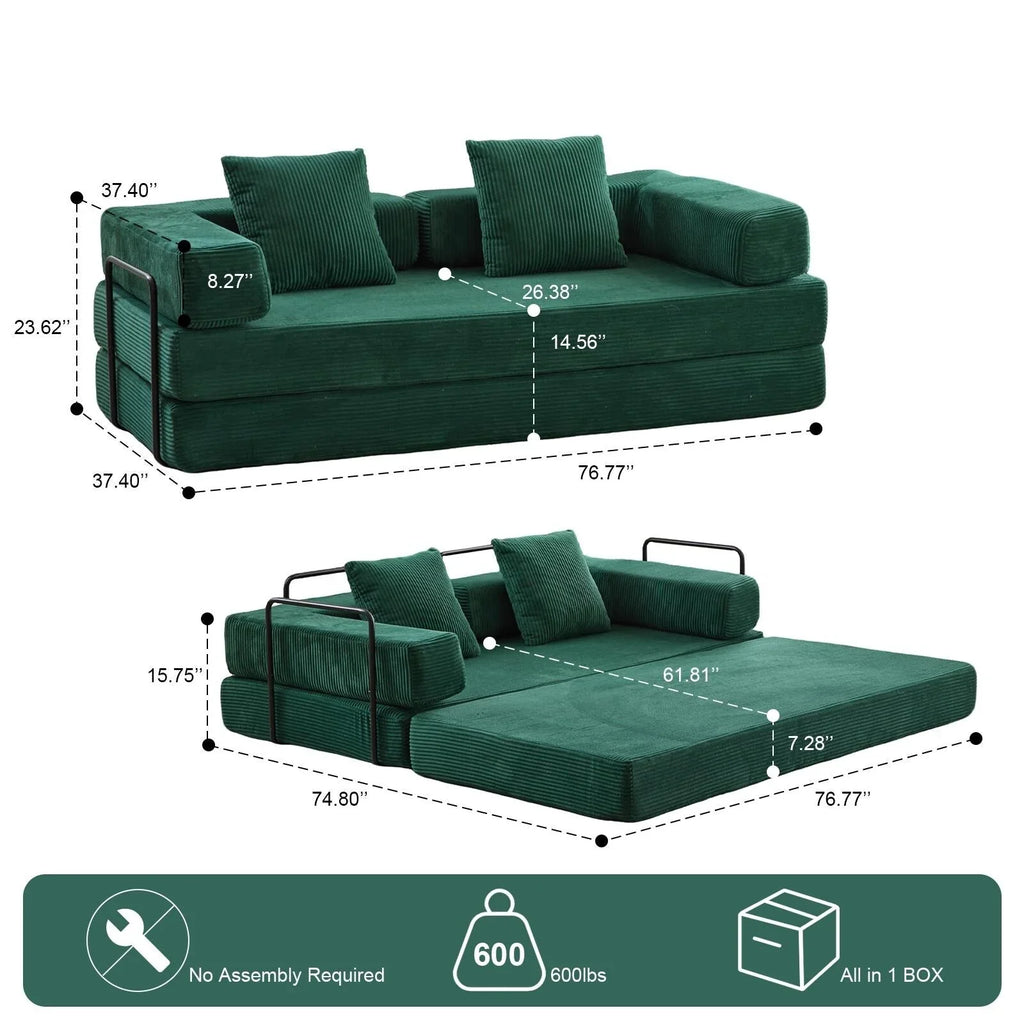 Umwandelbares Bodenschlafsofa mit Rückenkissen, Chenille-Gewebe für Wohnzimmer Schlafzimmer