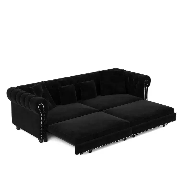 Whisen Velvet 3-in-1 Schlafsofa und wandelbares Schlafsofa im Kingsize-Format mit ausziehbarem Ottomane, getuftetem Design