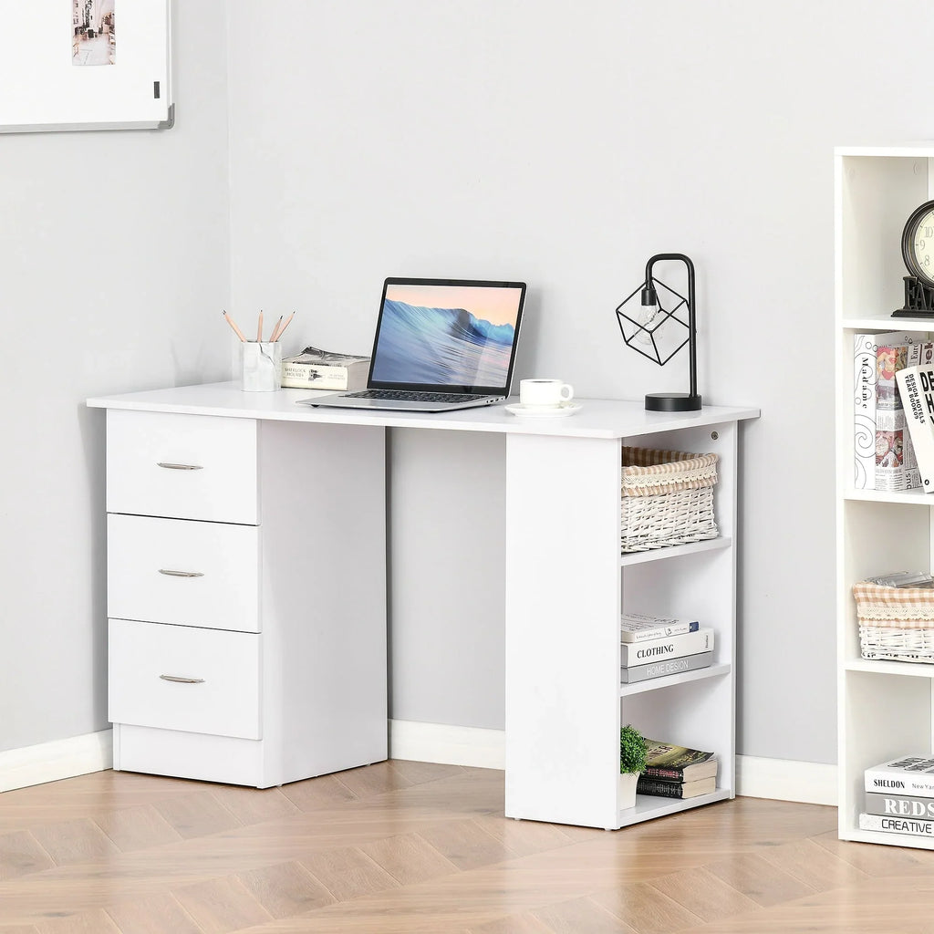 HOMCOM 47 Moderner Home-Office Computertisch Regal Kombination Schreibtisch Arbeitstisch mit 3 Schubladen und Ablagefach - Weiß