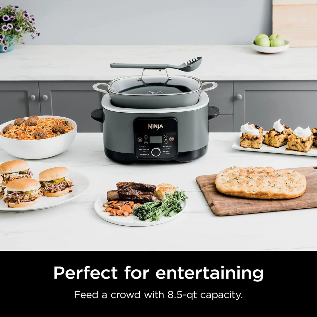 8,5 Liter Multi-Kochtopf, 8-in-1, mit Slow Cooker, Bratentopf, Dampfgarer, Glasdeckel, integriertem Löffel, ofenfest bis 260°C