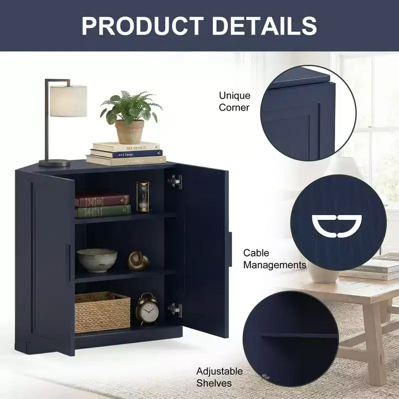 Dovelina Eckschrank mit verstellbaren Einlegeböden, Anrichte, Buffet, Weinschrank, Küchen- und Esszimmerschrank mit Holztüren – 31H x 31W, 36H x 31W