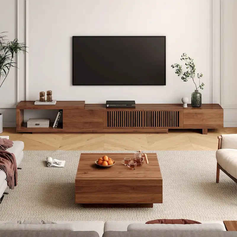 Moderner ausziehbarer & erweiterbarer TV-Ständer mit 4 Schubladen, bis zu 261,6 cm - 78,54T x 15,74B x 13,78H
