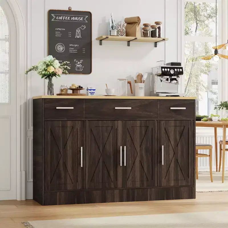 Celebalcony Buffet-Schrank mit Stauraum, 53,4 großer Küchenschrank mit 3 Schubladen und 4 Türen, verstellbarer Einlegeboden für Küche, Wohnzimmer
