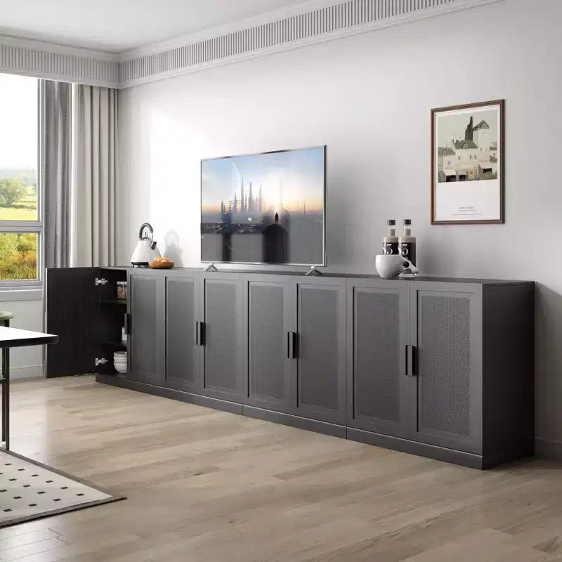 62 High Black Wicker Door Wood Grain Decorative Storage Cabinet with 12 Shelves