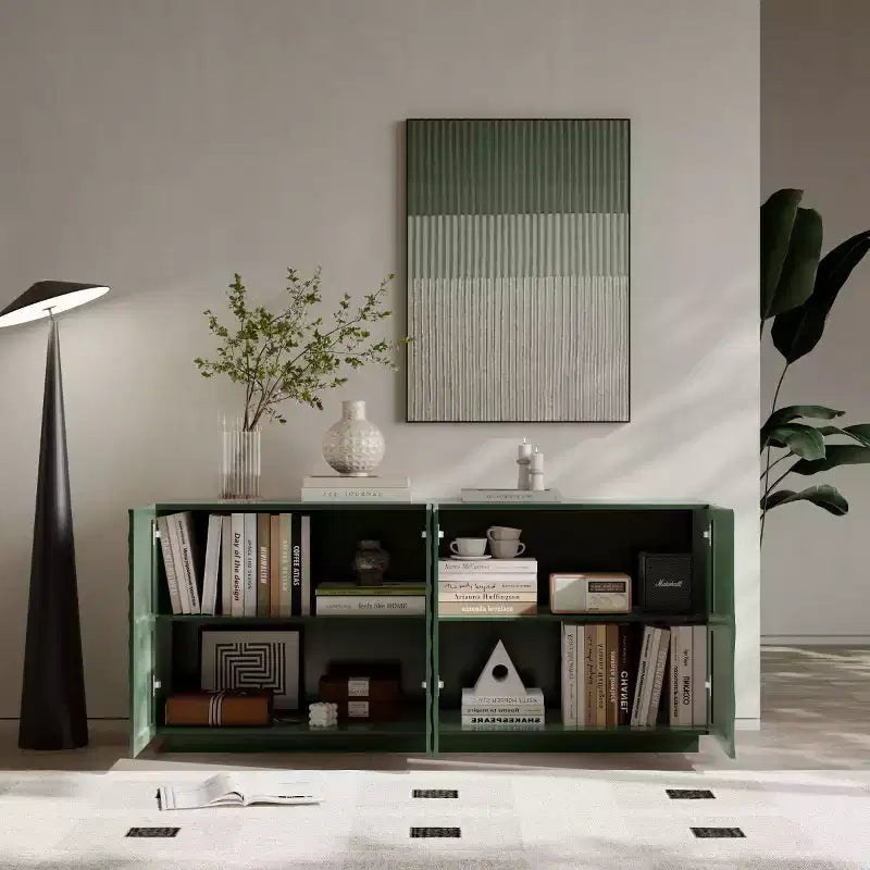 59 Modernes Spiral-Sideboard-Buffetschrank, flaches Kunst-Eingangs-Aufbewahrungsschrank mit 3D-Riffeltextur-Türen
