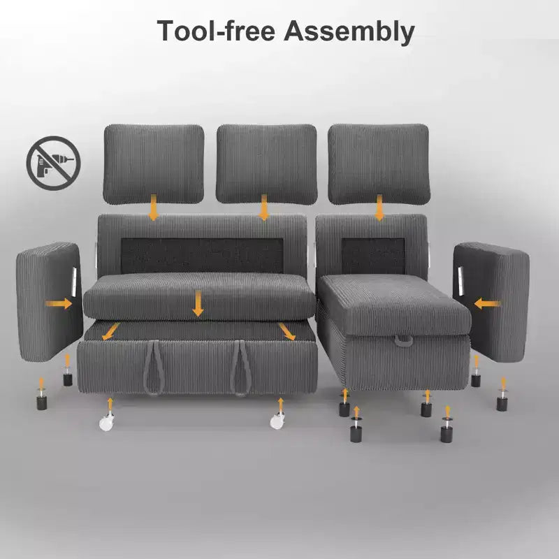 Dyonery 81 Sektional-Schlafsofa, L-förmige Ausziehcouch mit beidseitigem Stauraum, USB, verstellbare Rückenlehne