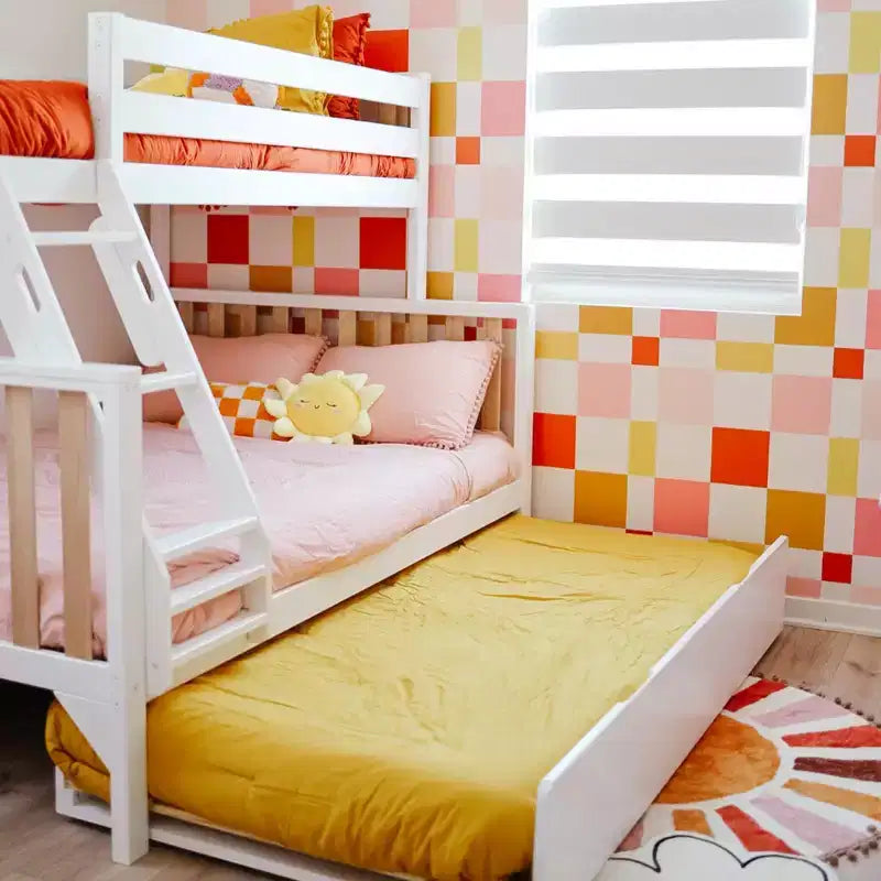 Max & Lily Etagenbett, Twin über Full, mit Ausziehbett, Massivholz Etagenbetten im skandinavischen Stil für Kinder