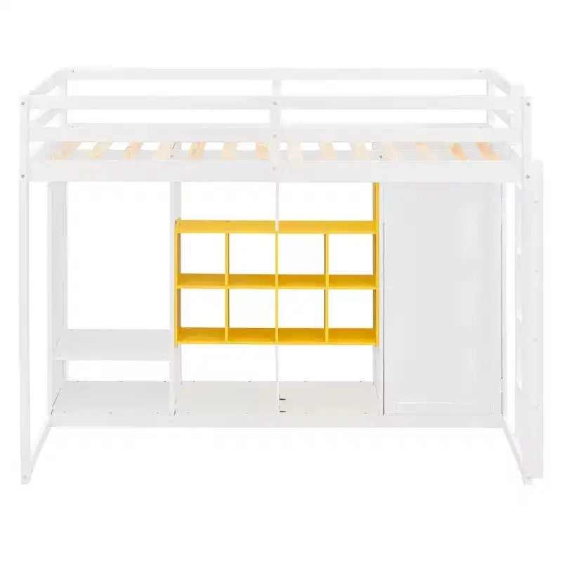 Hochbett für Kinder mit Kleiderschrank und Regalen, Holz-Hochbettgestell mit Aufbewahrungsschrank für Kinder und Jugendliche