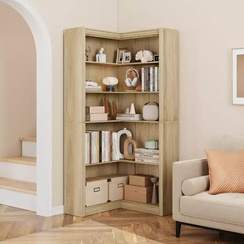 Schwarz/Weiß/Holz/Retro, L-förmiges Eckregal, 5-stöckig, Einzeln