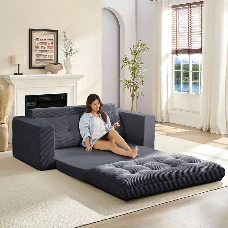 Mjkone 71" 2-in-1 Schlafsofa, umwandelbar, gerippter Stoff, klappbares Zweisitzer-Schlafsofa mit geknöpften Polstern, platzsparend