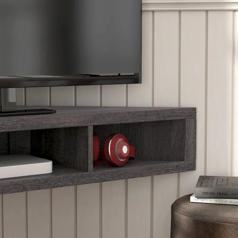 47 Eck-TV-Schrank, schwebend, 3 Ablagen, Transitional Style, platzsparende Wandmontage