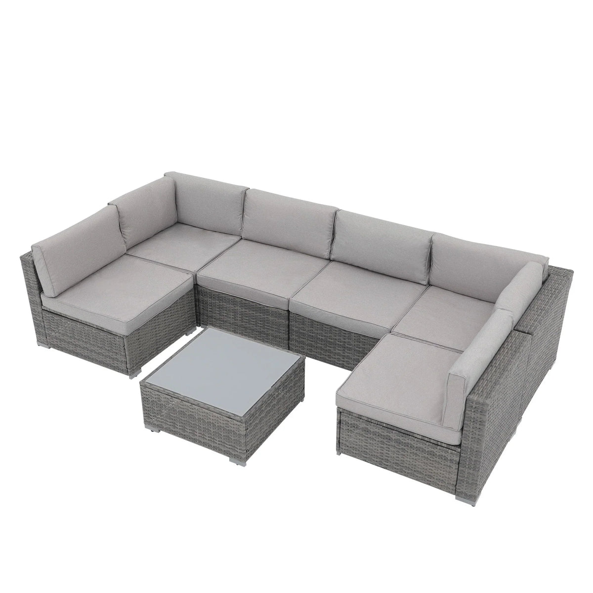 7-teiliges Outdoor-Sofa-Set aus Korbweide/Stahl mit Polstern