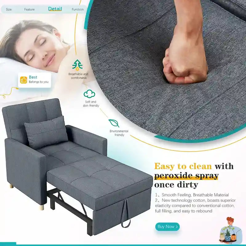 AECOJOY 3-in-1 Schlafsofasessel mit Kissen und verstellbarer Rückenlehne