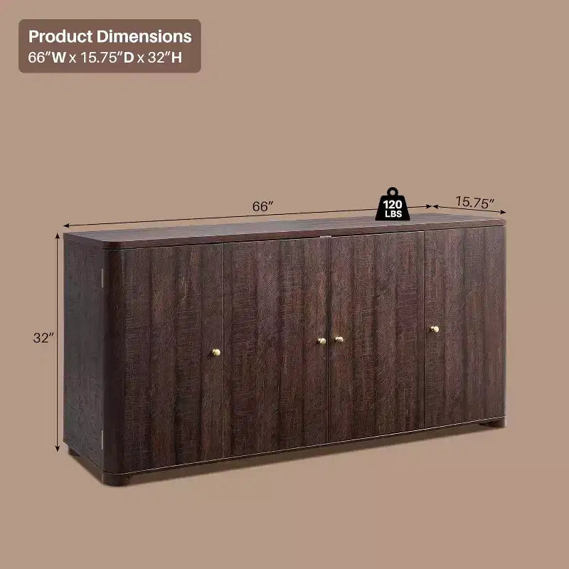 Küchenbuffet Anrichte mit 4 Türen und Regalen, modernes großes Sideboard Buffet Aufbewahrungsschrank, 66 Kaffeebar-Aufbewahrungsschrank