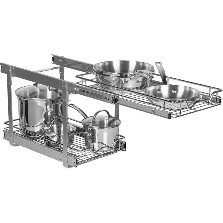 Auszugschrank-Organizer, 2 Etagen, strapazierfähiges Metall mit lebenslanger eingeschränkter Garantie – Rostfreies Chrom-Finish