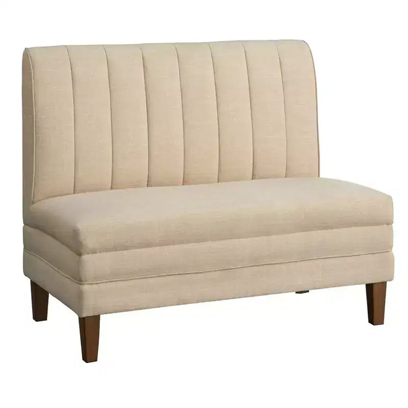 Lifestorey 4-teiliges Essgruppe Kerrington Channel Back Banquette Nussbaum/Creme: Leinenoptik-Stoff, Säulentisch