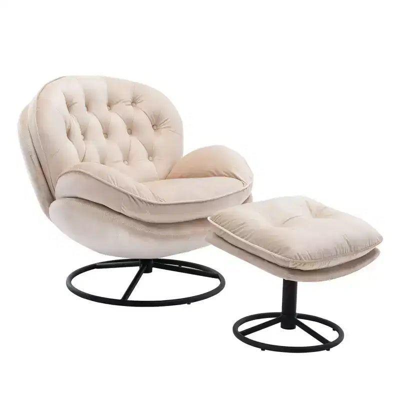 Okak Samt-Akzentsessel mit Ottoman, moderner Armloser Sessel im Mid-Century Stil für das Wohnzimmer, weicher bequemer Sessel zum Fernsehen, Gaming