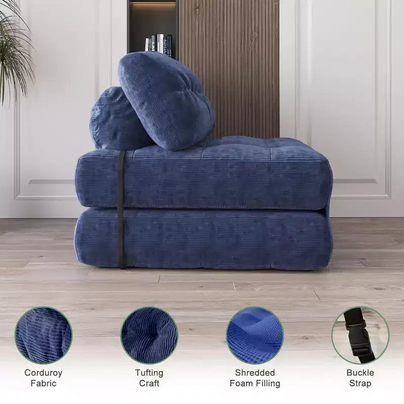Klappbares Cord-Schlafsofa Futon, wandelbarer Bodenschlafsessel mit Kissen & Rückenlehne