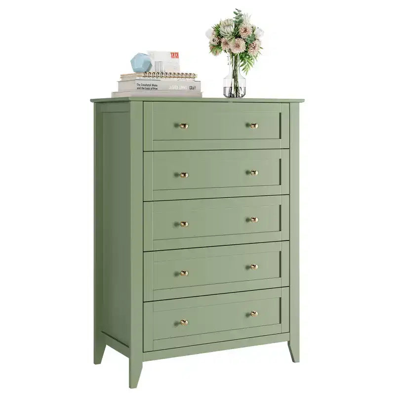 5-Schubladen-Kommode, 108 cm hoch, für das Schlafzimmer, Holzschrank mit 30 cm tiefen Schubladen und goldenen Metallgriffen, ideal für den Eingangsbereich oder Flur