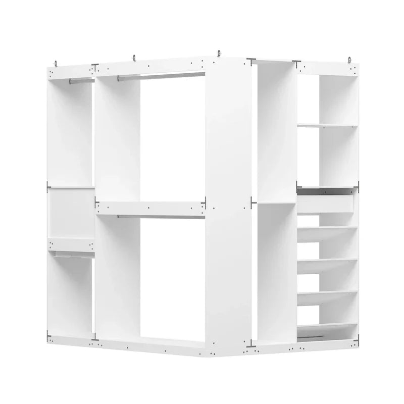 Eckkleiderschrank mit 2 Kleiderstangen, Hosenhalter und Schuhaufbewahrung