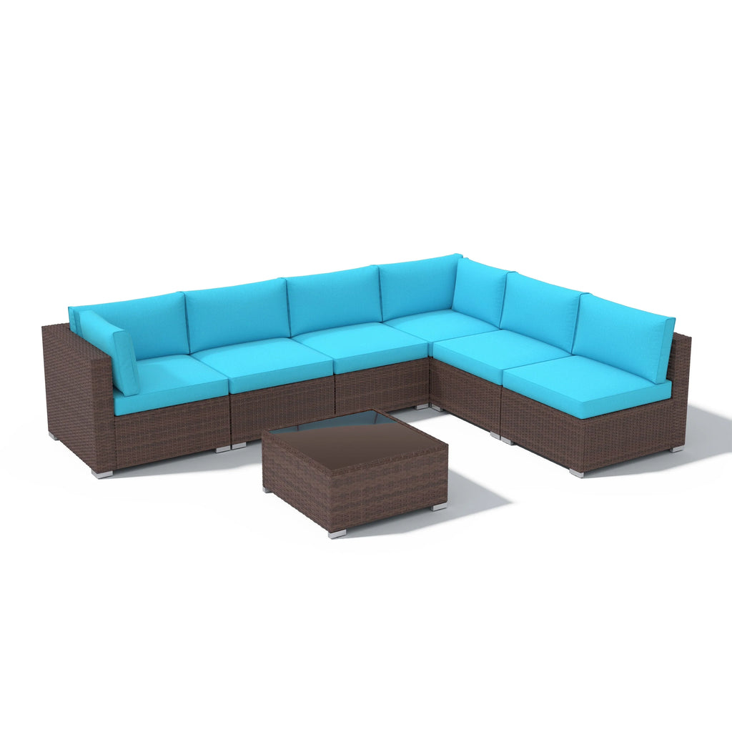 7-teiliges Outdoor-Sofa-Set aus Korbweide/Stahl mit Polstern