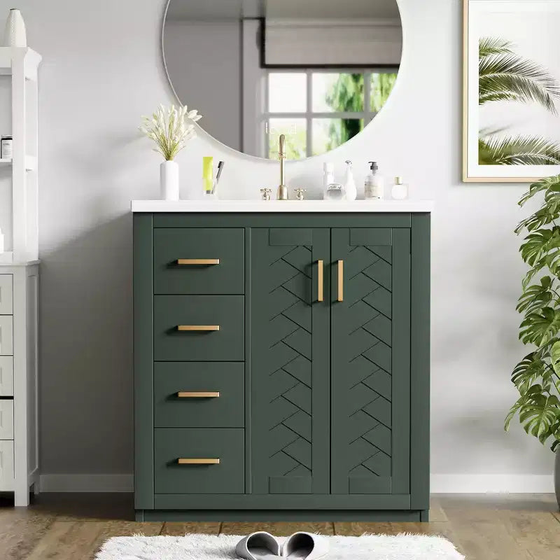 30 Zoll Einzelwaschtisch-Badschrank mit Unterschrank und 3 Schubladen – Schwarz / Blau / Grün / Indigo / Weiß