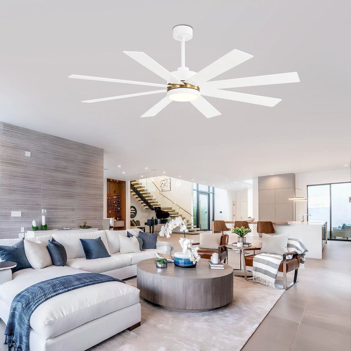 65-Zoll-LED-Deckenventilator mit 8 Flügeln, Licht und Fernbedienung, Schwarz