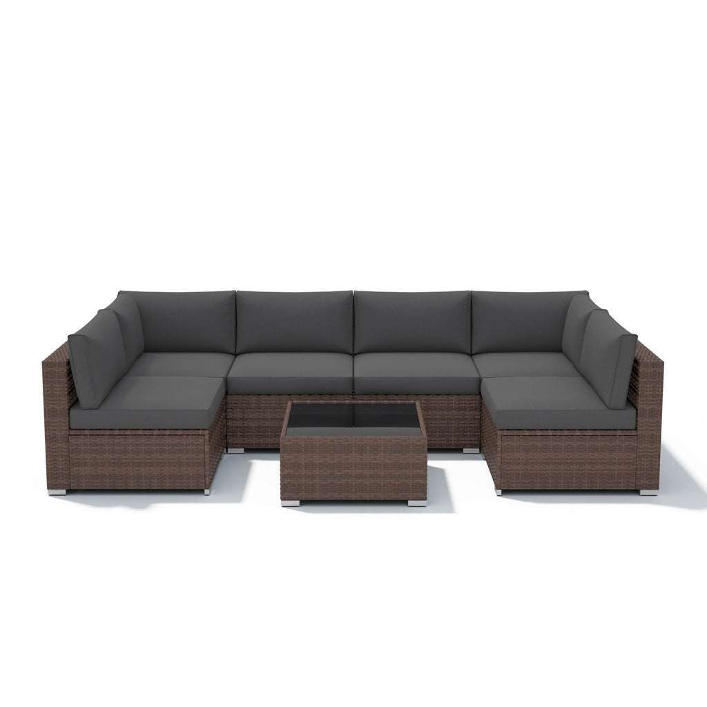 7-teiliges Outdoor-Sofa-Set aus Korbweide/Stahl mit Polstern