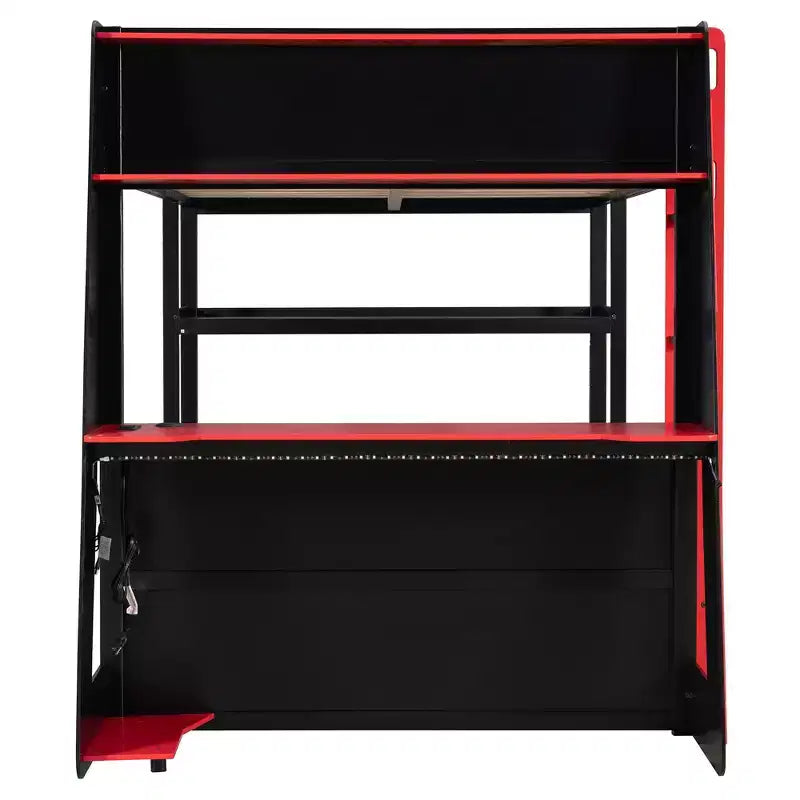 Luxystar Gaming-Hochbett mit Schreibtisch, Ablageregalen und Beleuchtung