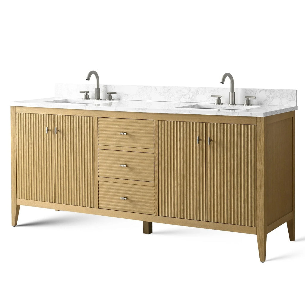 Vanity Art 72 Zoll Badezimmer-Waschtischunterschrank mit Doppelwaschbecken und Kunstmarmorplatte