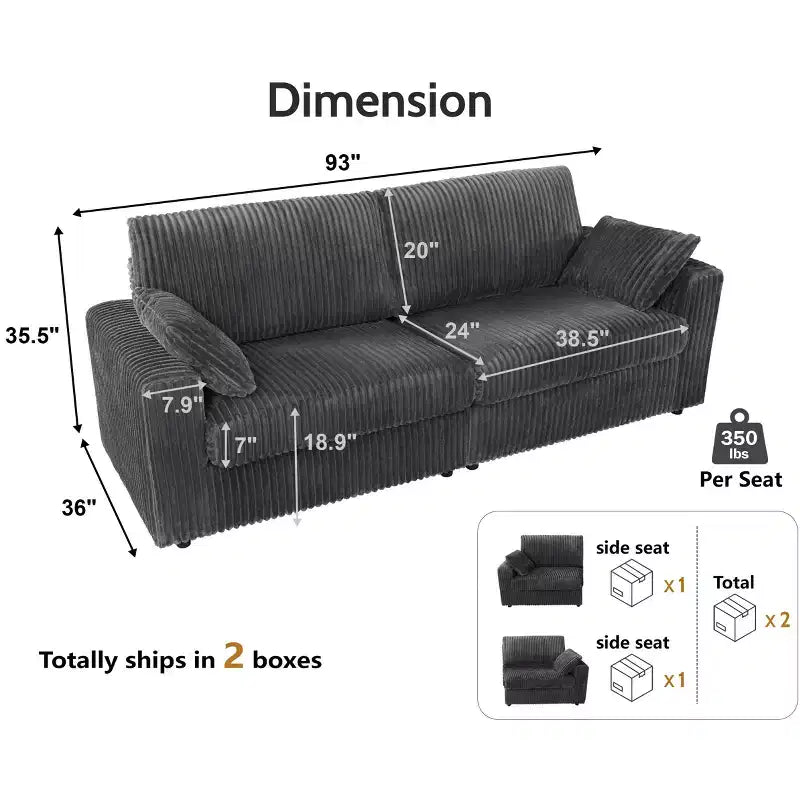 Dyonery Modulares Cord-Ecksofa mit waschbaren Bezügen