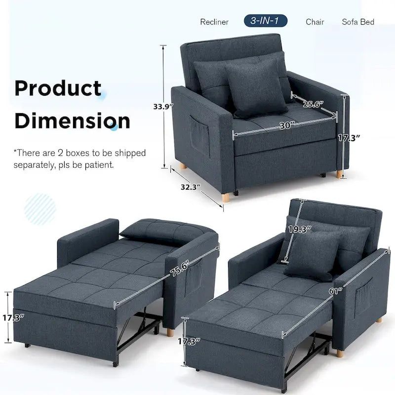 Verstellbares Schlafsofa, 3-in-1-Funktion, verschiedene Farben, für 1 Person