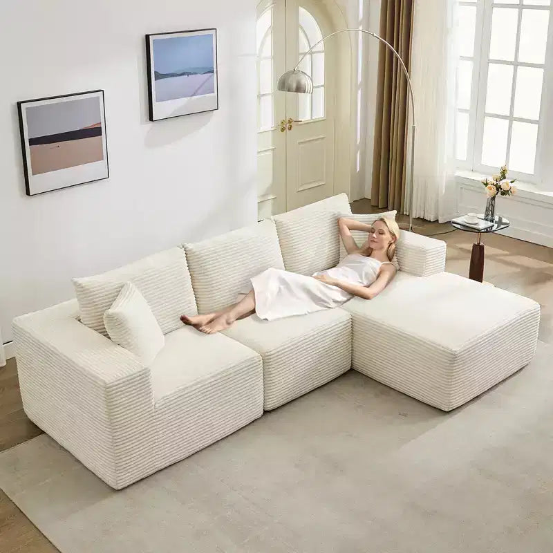 108 Modernes Sofa, 3-Sitzer Polster Ecksofa mit Kissen, Tiefes Sofa, Keine Montage Erforderlich