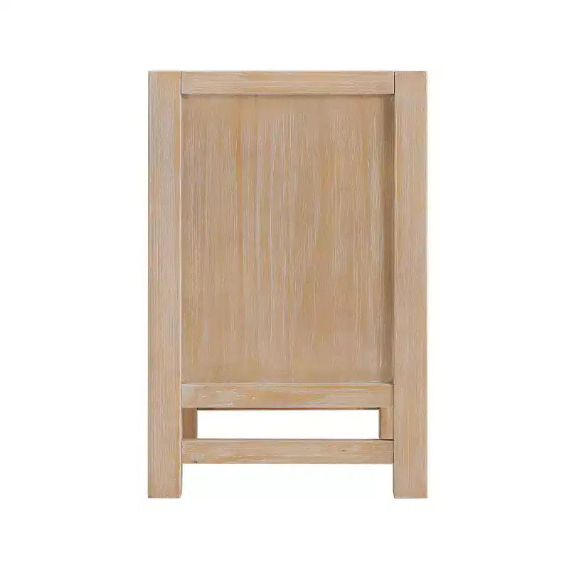 Nachttisch Arden mit 2 Schubladen aus hellem Treibholz - Alaterre Furniture: Rustikaler Kiefernholzrahmen, offenes Regal, Hardware aus geölter Bronze