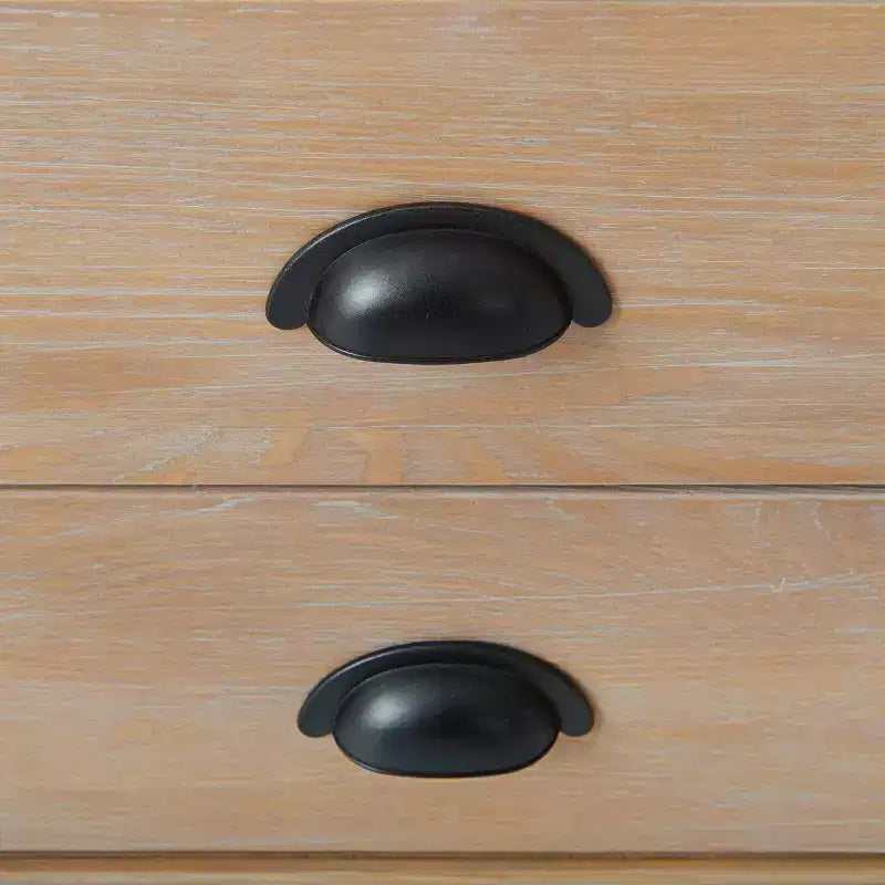 Nachttisch Arden mit 2 Schubladen aus hellem Treibholz - Alaterre Furniture: Rustikaler Kiefernholzrahmen, offenes Regal, Hardware aus geölter Bronze