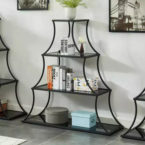 50.63" Bücherregal Kurry mit 4 Ablagen, Sand Black - miBasics: Übergangsdesign, sich verjüngendes Profil, 5 mm Glas