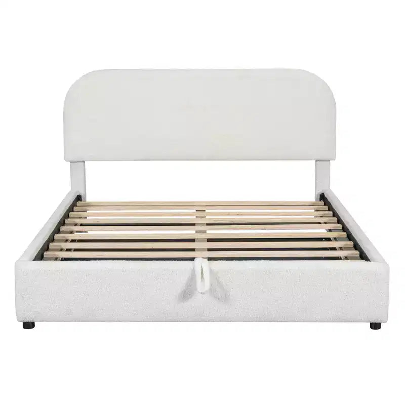Gepolstertes Bett in Queensize-Größe mit Lift-Up-Stauraum – Weiß