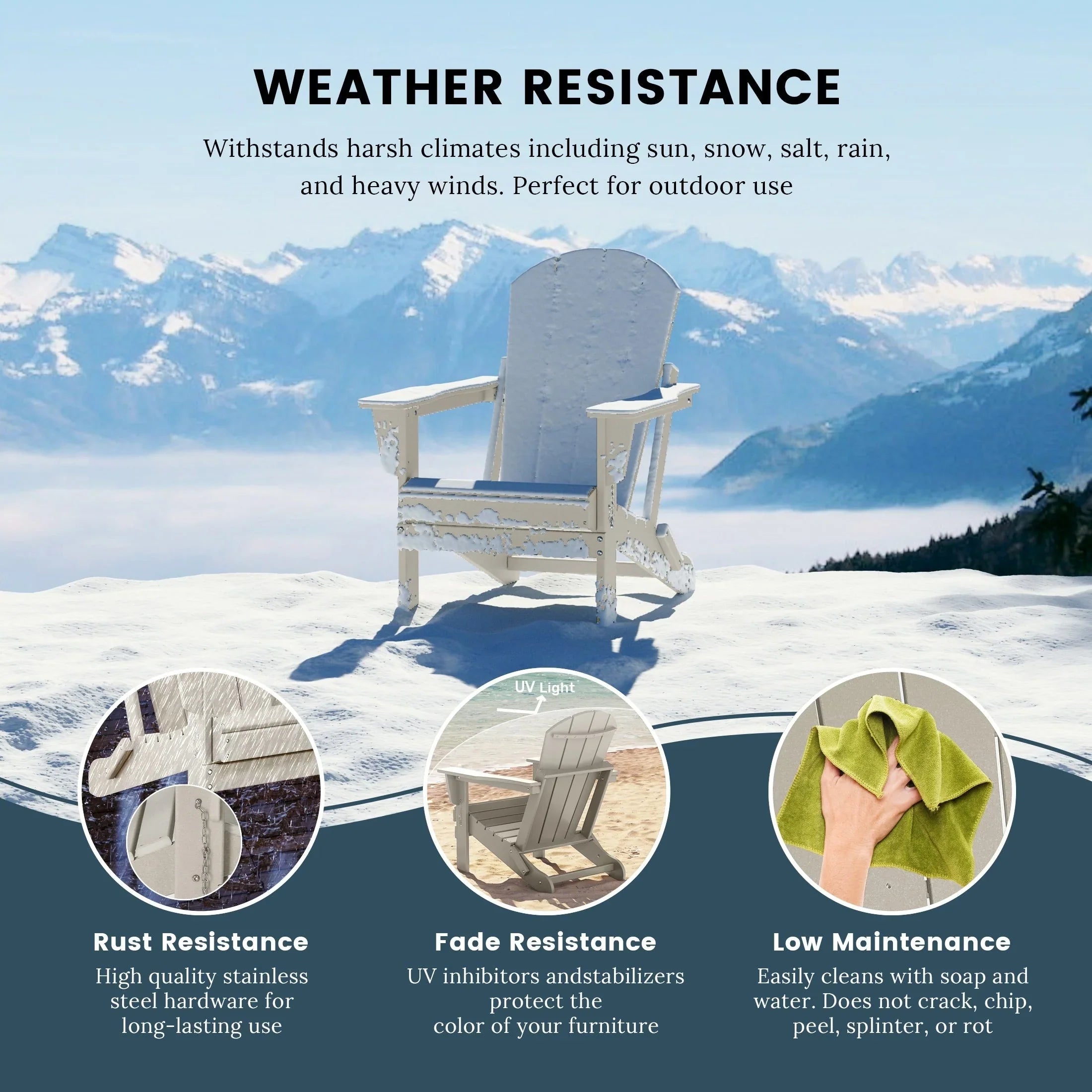 Polytrends Laguna Faltbarer Adirondack-Stuhl für den Außenbereich, wetterfest und lichtbeständig