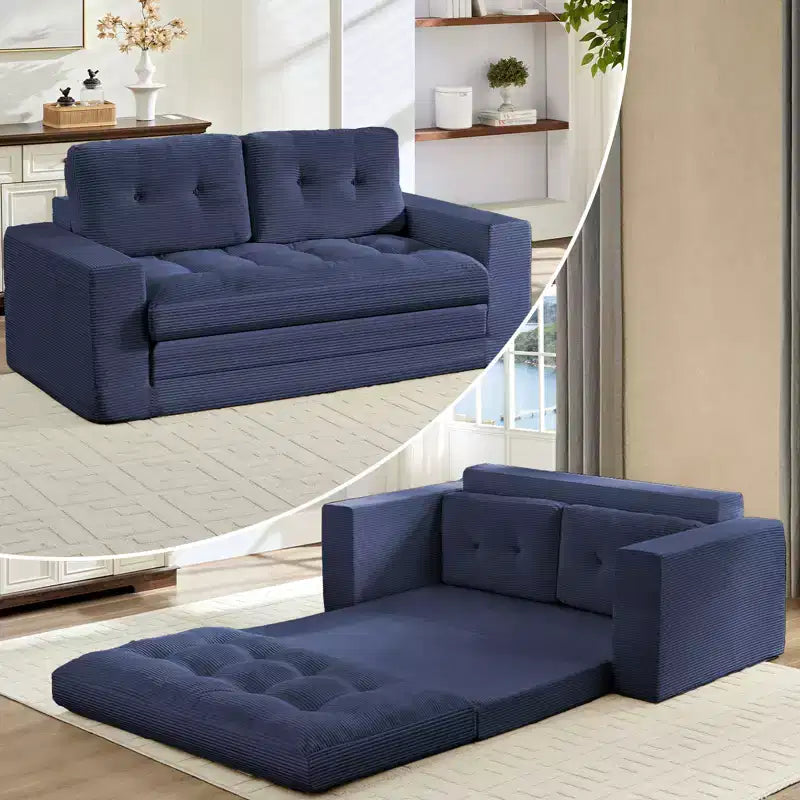 Mjkone 71" 2-in-1 Schlafsofa, umwandelbar, gerippter Stoff, klappbares Zweisitzer-Schlafsofa mit geknöpften Polstern, platzsparend