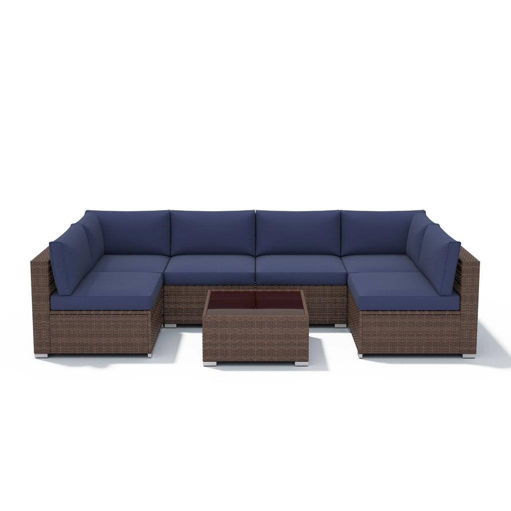 7-teiliges Outdoor-Sofa-Set aus Korbweide/Stahl mit Polstern