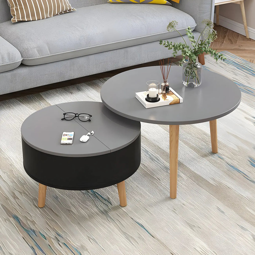 Schwarz Weiß Moderner Runder Couchtisch aus Holz mit Stauraum